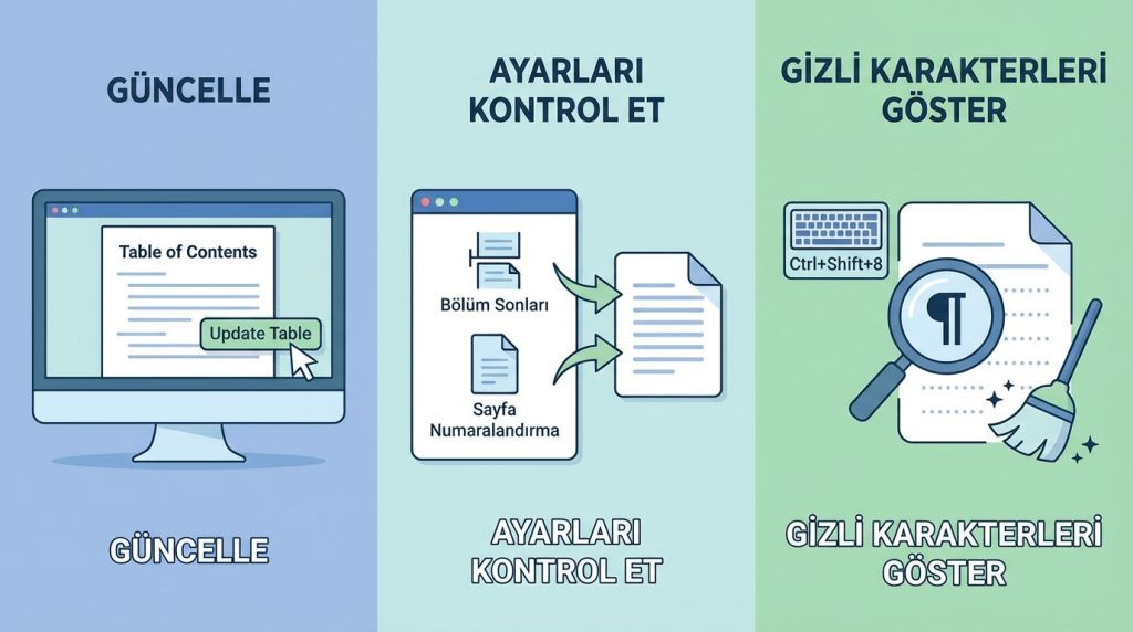 Sayfa numaraları içindekiler tablosunda yanlış görünüyor, ne yapmalıyım?