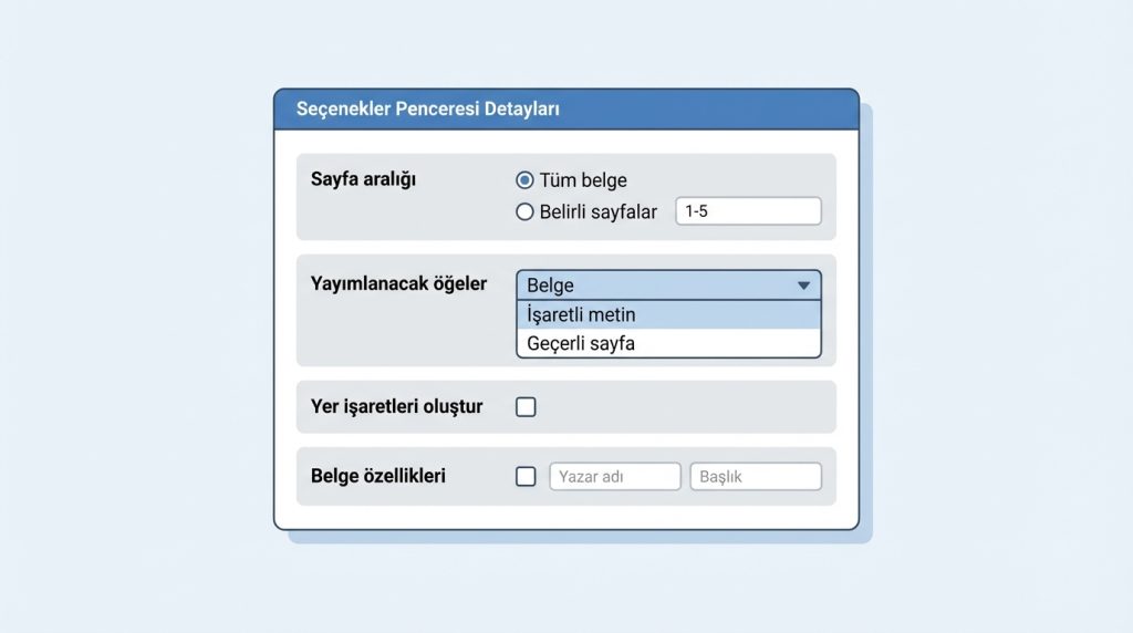 Word’de PDF Olarak Kaydetme ve Doğru Ayarlar 3 Seçenekler Penceresi Detayları