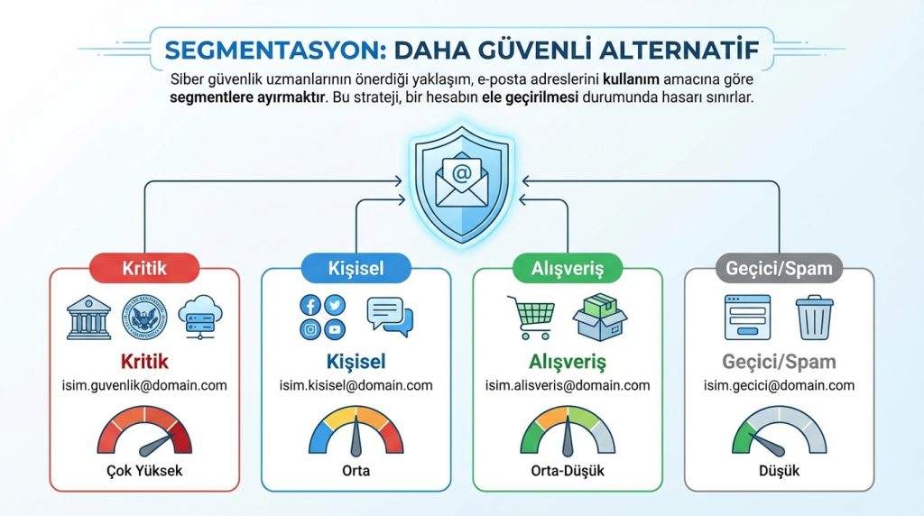 Hesap güvenliği için “tek e-posta” stratejisi doğru mu? 2 Segmentasyon: Daha Güvenli Alternatif