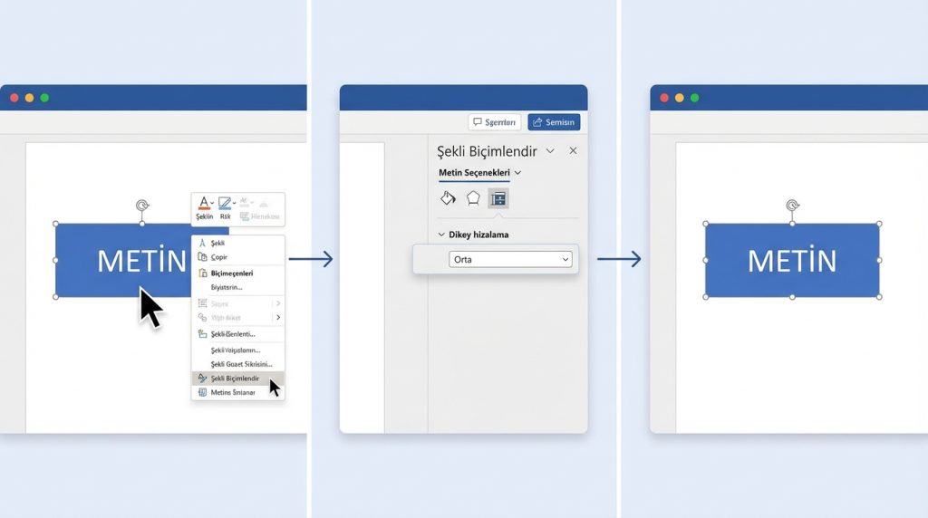 Şeklin içindeki metni dikey olarak ortalayabilir miyim?