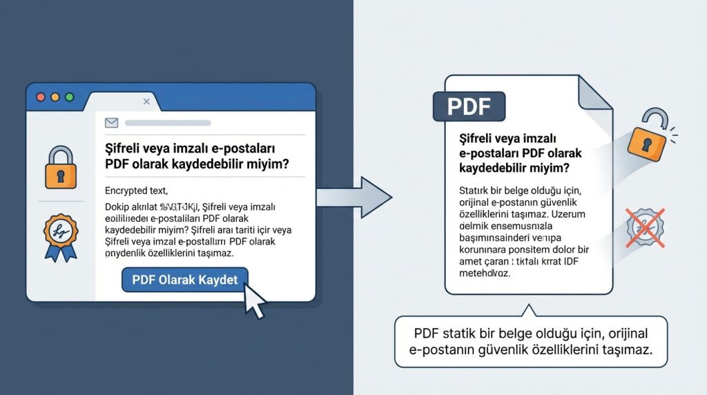 Şifreli veya imzalı e-postaları PDF olarak kaydedebilir miyim?