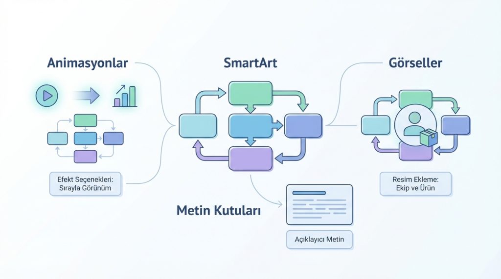 SmartArt'ı Diğer Öğelerle Birlikte Kullanma