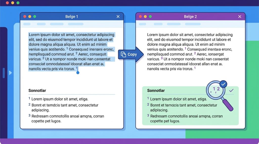 Sonnotları başka bir belgeye kopyalayabilir miyim?
