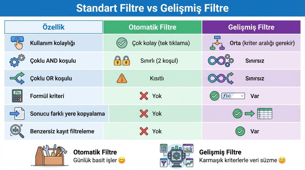 Standart Filtre vs Gelişmiş Filtre