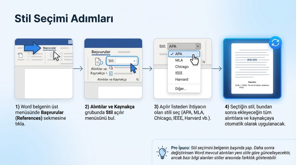 Word’de Alıntı ve Kaynakça Oluşturma 2 Stil Seçimi Adımları