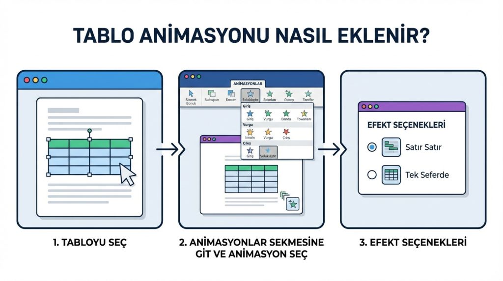 PowerPoint’te Tablo Ekleme ve Tablo Tasarımı 5 Tablo animasyonu nasıl eklenir?