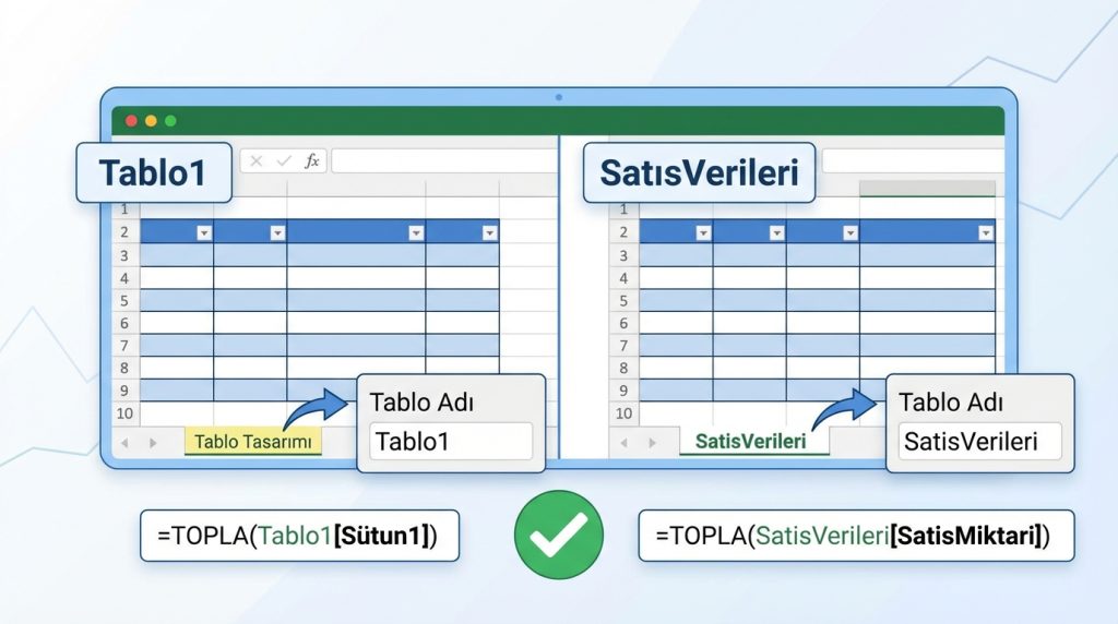 Excel Tablo (Ctrl+T) Nedir? Neden Normal Aralıktan Daha İyi? 2 Tabloya İsim Vermek