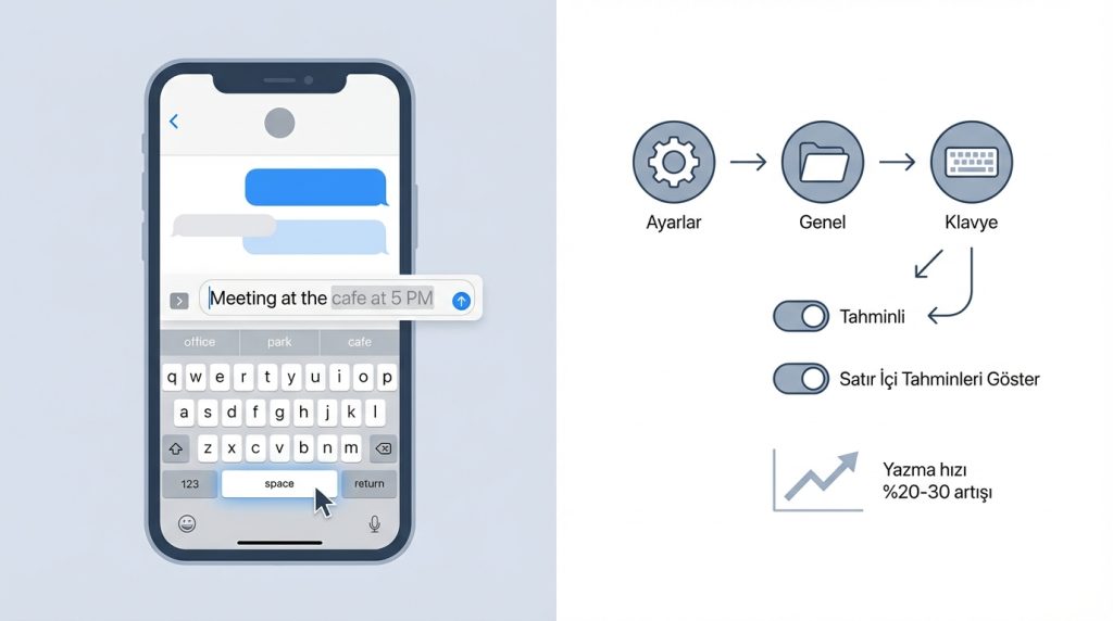 iPhone’da Klavye Ayarları: Otomatik Düzeltme ve Kısayollar 3 Tahminli Yazım ve Satır İçi Tahminler
