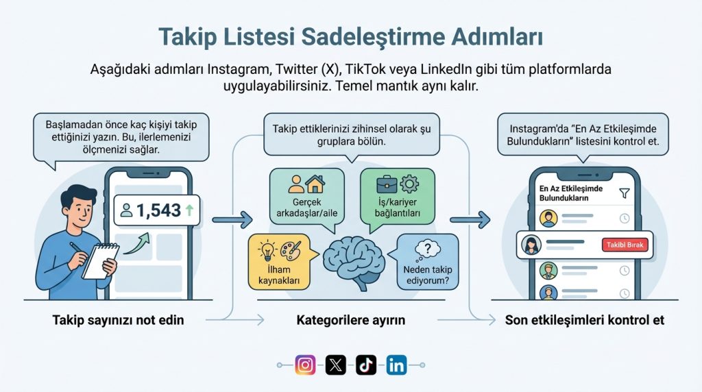 Hesap temizliği nasıl yapılır? Takip listesi sadeleştirme rutini 2 Takip Listesi Sadeleştirme Adımları