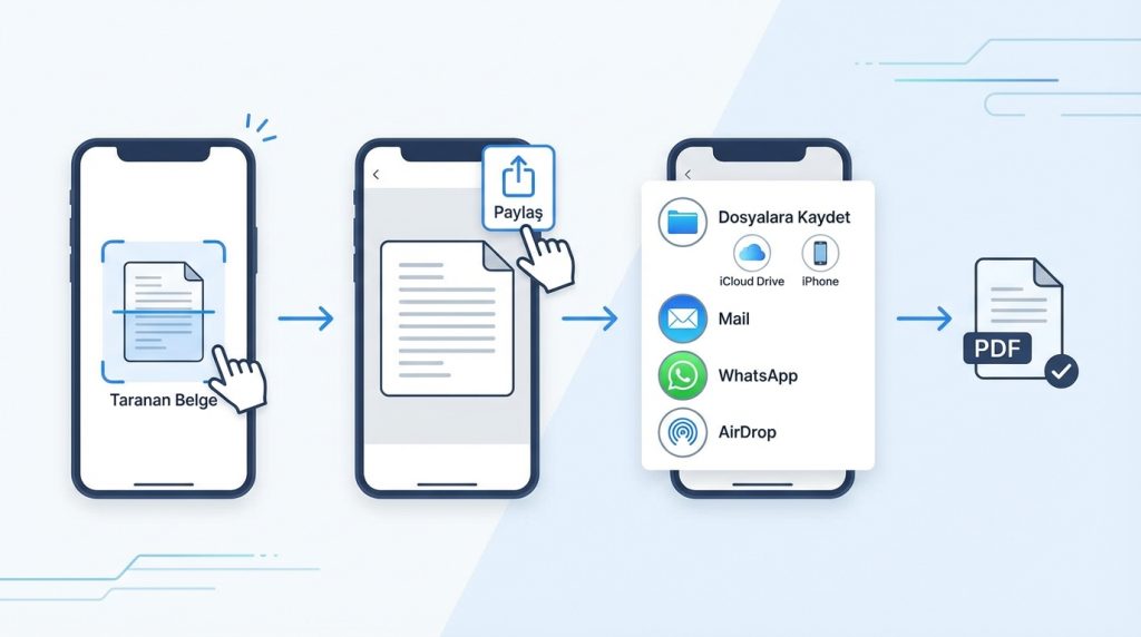 Taranan Belgeyi PDF Olarak Kaydetme ve Paylaşma