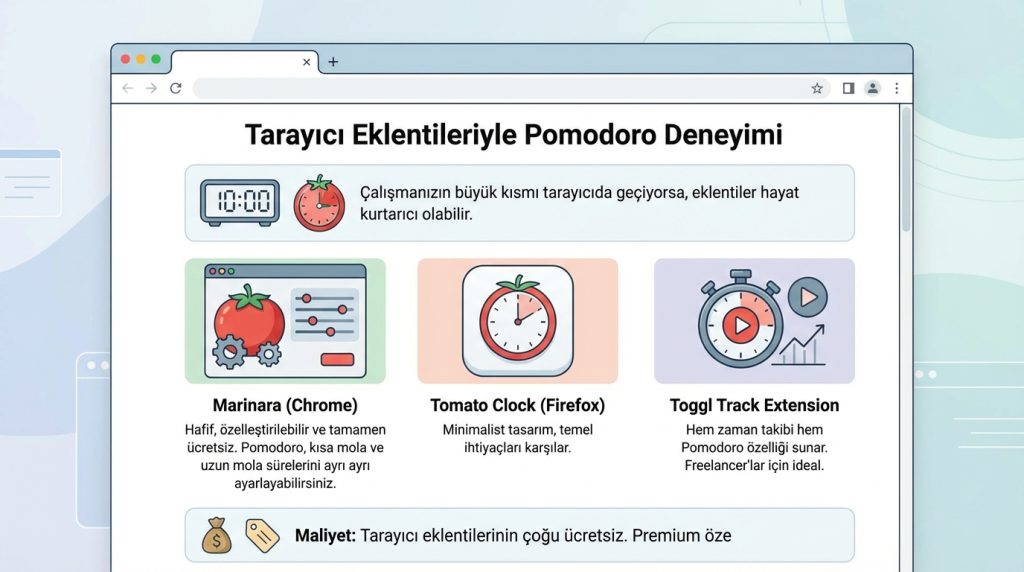 Tarayıcı Eklentileriyle Pomodoro Deneyimi