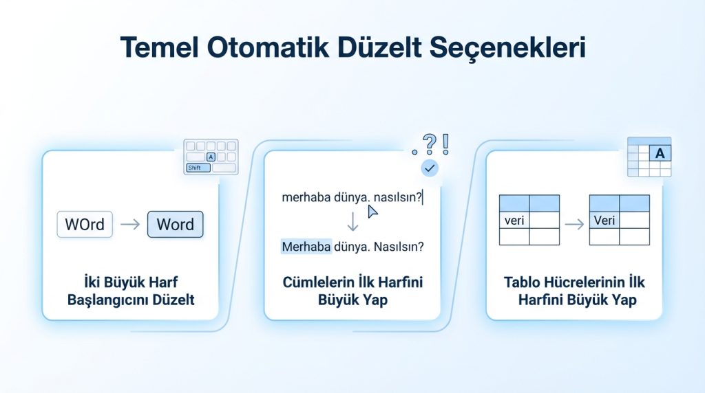 Temel Otomatik Düzelt Seçenekleri