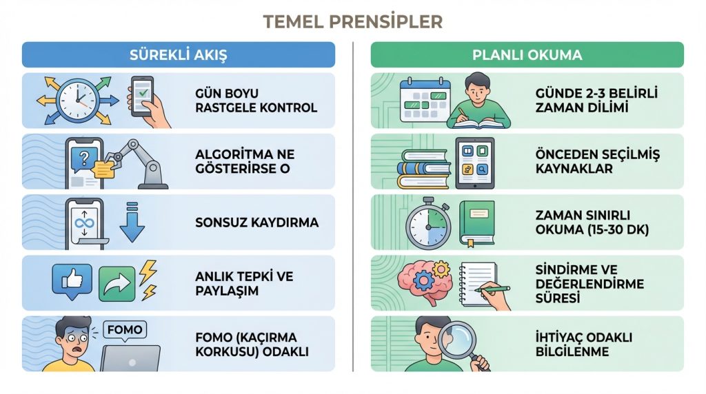 Haber tüketimi rutini: Gün boyu akış yerine planlı okuma 2 Temel Prensipler