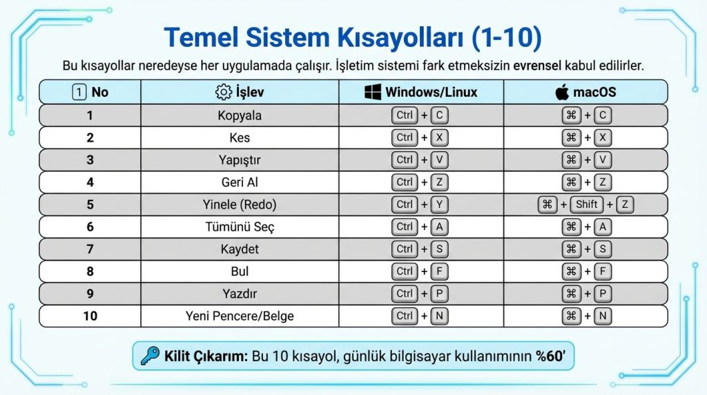 Temel Sistem Kısayolları (1-10)
