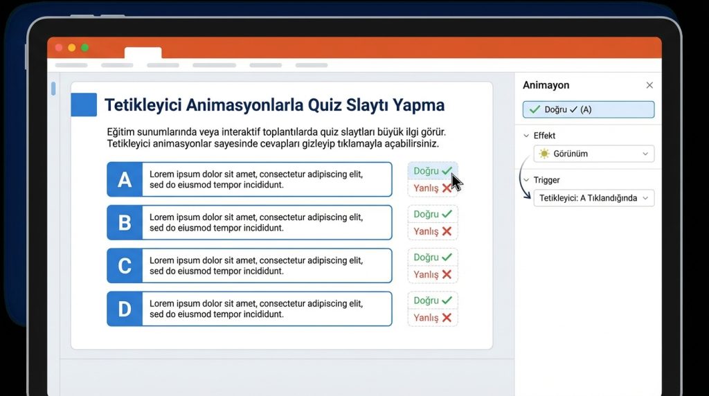 Tetikleyici Animasyonlarla Quiz Slaytı Yapma