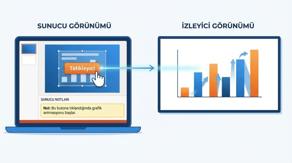 PowerPoint’te Animasyon Bölmesi ile Profesyonel Kontrol 5 Tetikleyici animasyonlar sunucu görünümünde nasıl çalışır?