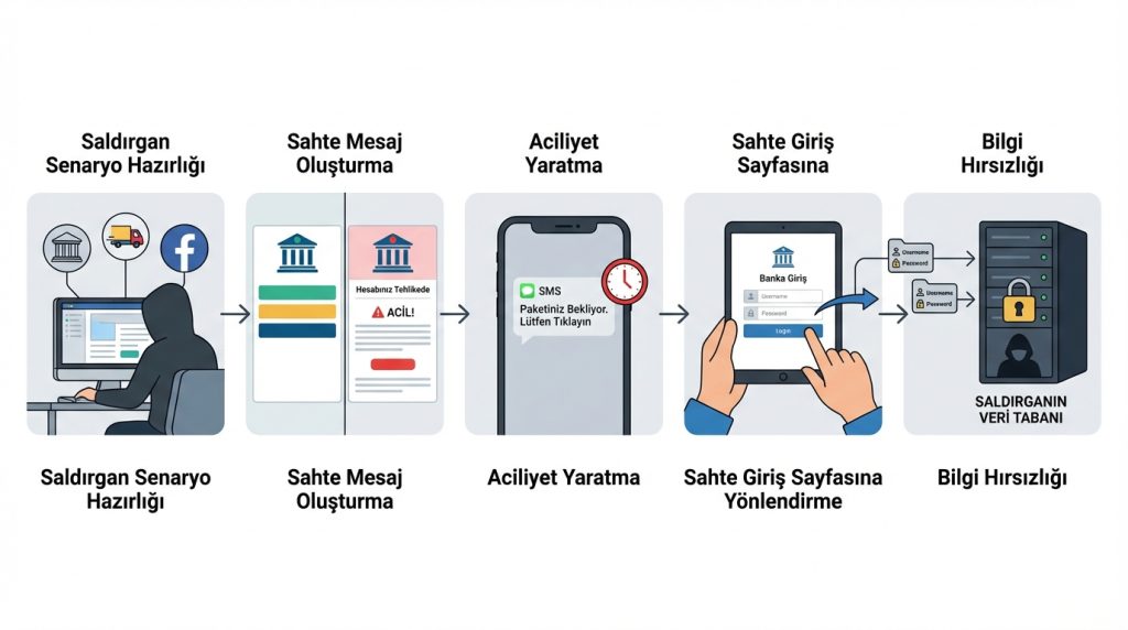 Phishing (oltalama) nedir? Gerçek örnek senaryolarla nasıl anlaşılır? 2 Tipik Bir Phishing Saldırısının Aşamaları