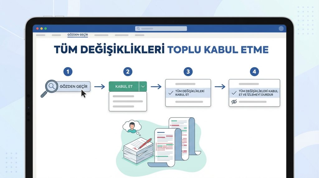 Word’de Değişiklikleri Kabul Etme ve Reddetme 2 Tüm Değişiklikleri Toplu Kabul Etme