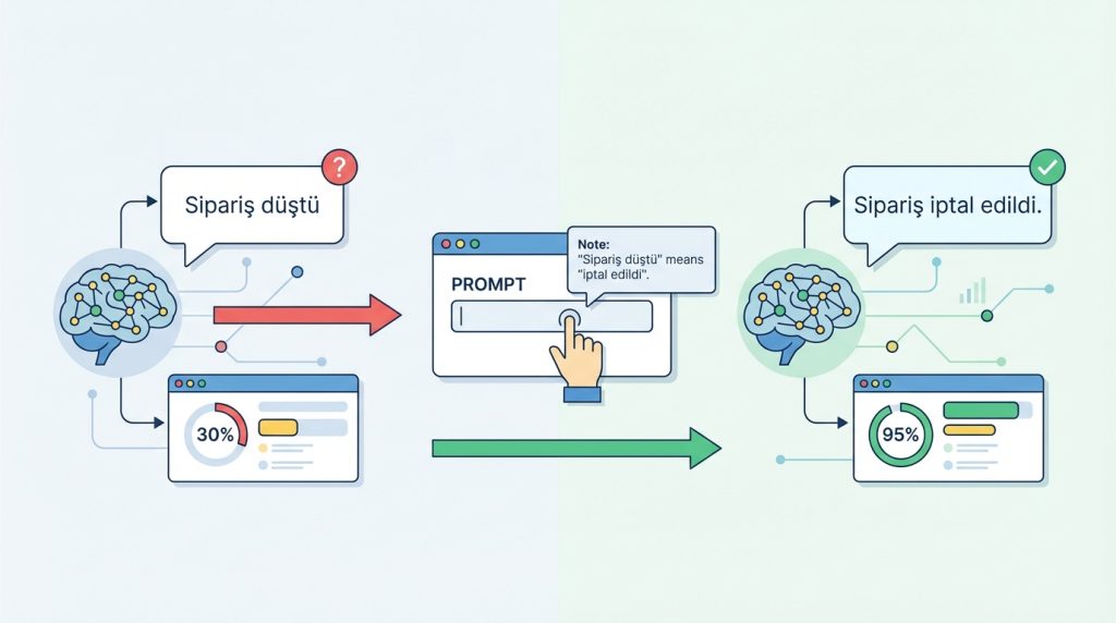 Müşteri şikayetini türlerine ayıran AI ajanı iş akışı 4 Türkçe şikayetlerde doğruluk oranı düşük mü?