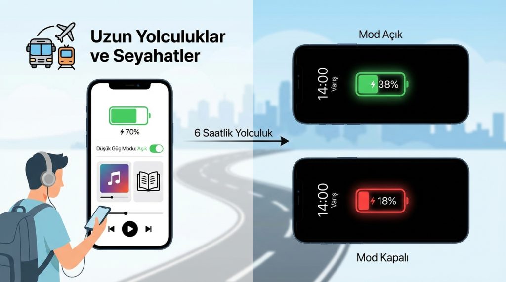 iPhone’da Düşük Güç Modu Ne Zaman Kullanılmalı? 2 Uzun Yolculuklar ve Seyahatler