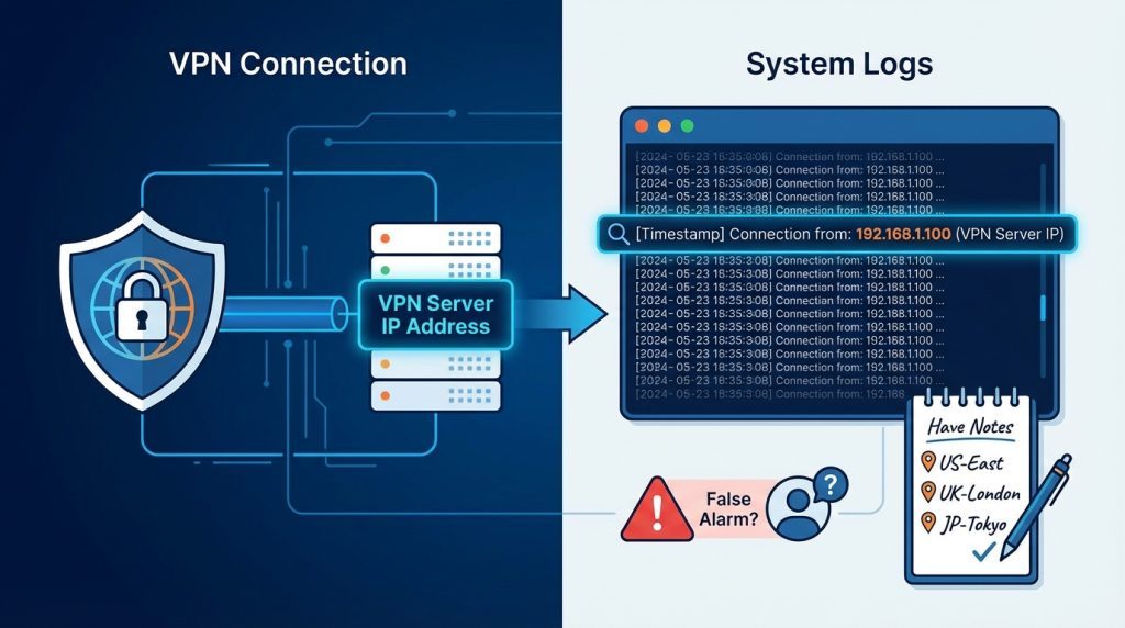 VPN kullanırsam log'larda ne görünür?