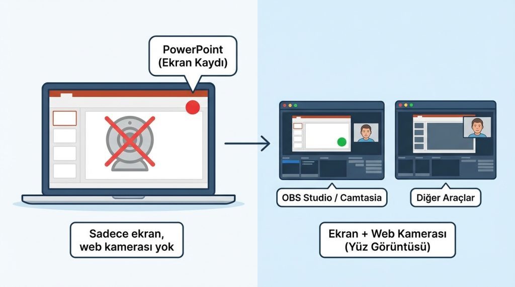 PowerPoint’te Ekran Kaydı Alma ve Slayta Eklemek 4 Web kamerasını aynı anda kaydedebilir miyim?