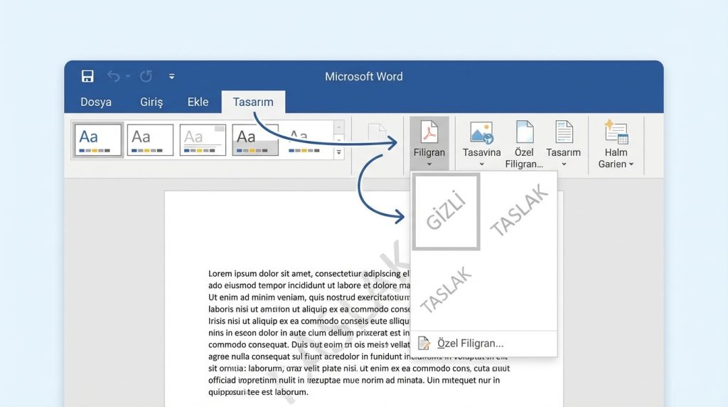 Word'de Metin Filigranı Ekleme Adımları
