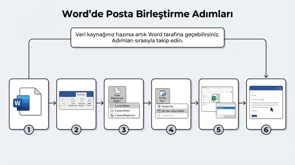 Word’de Posta Birleştirme ile Toplu E-posta Gönderme 2 Word'de Posta Birleştirme Adımları