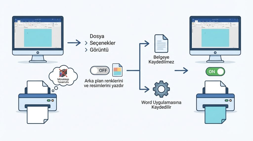 Word'de sayfa rengi neden yazdırılmıyor?