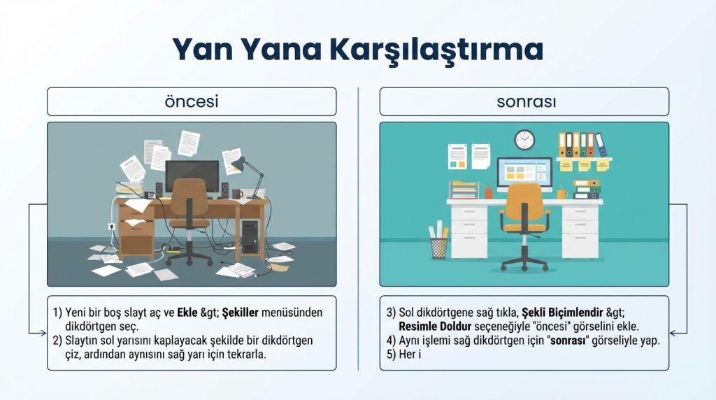 PowerPoint’te Öncesi Sonrası Slaytı Tasarlama 2 Yan Yana Karşılaştırma