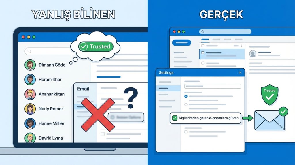 Outlook for Mac'te Güvenilir Gönderen Listesi Mantığı 4 Yanlış Bilinen: "Kişilerimdeki Herkes Otomatik Güvenilir"