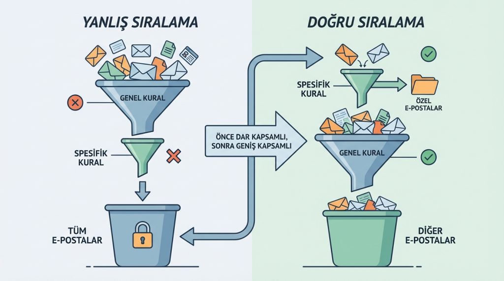Outlook’ta Kurallar Neden Çakışır? Öncelik Sırası Mantığı 3 Yanlış Sıralama
