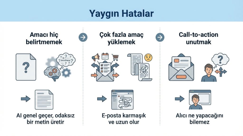AI ile e-posta yazdırma: ton, amaç, uzunluk nasıl tarif edilir? 3 Yaygın Hatalar