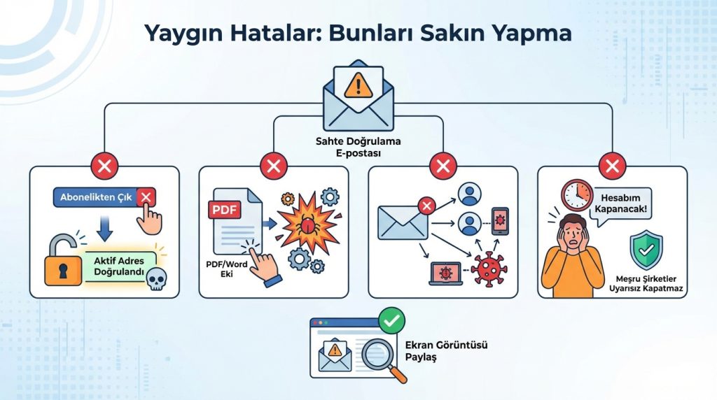 Hesap doğrulama isteyen sahte e-postalar: Güvenli yanıt şablonu 3 Yaygın Hatalar: Bunları Sakın Yapma