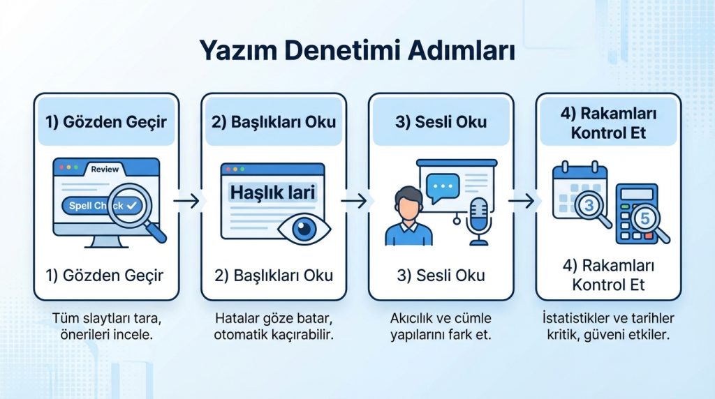 PowerPoint’te Sunum Kontrol Listesi Teslim Öncesi Son Adımlar 2 Yazım Denetimi Adımları