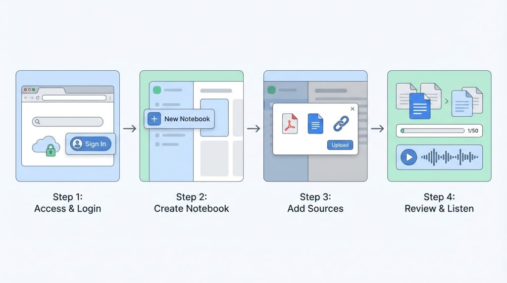 Yapay Zekâ ile Dokümanı Eğitim Notuna Dönüştürme 2 Yöntem 1: Google NotebookLM ile Adım Adım Dönüştürme