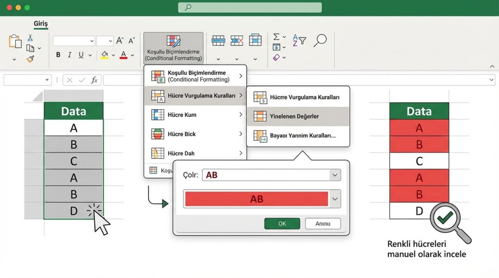 Yöntem 2: Koşullu Biçimlendirme ile Tespit