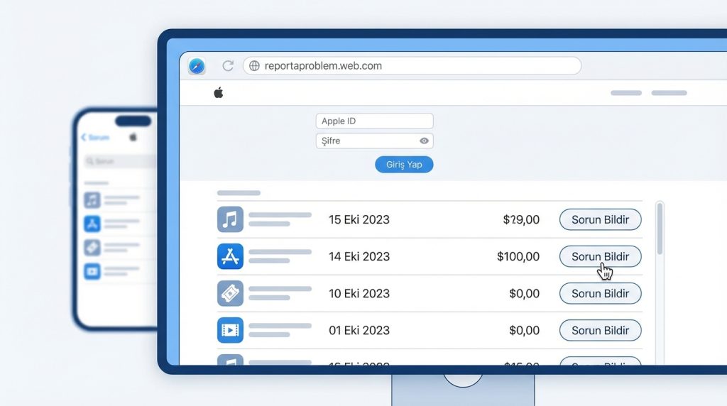 Yöntem 2: Web Üzerinden (reportaproblem.apple.com)