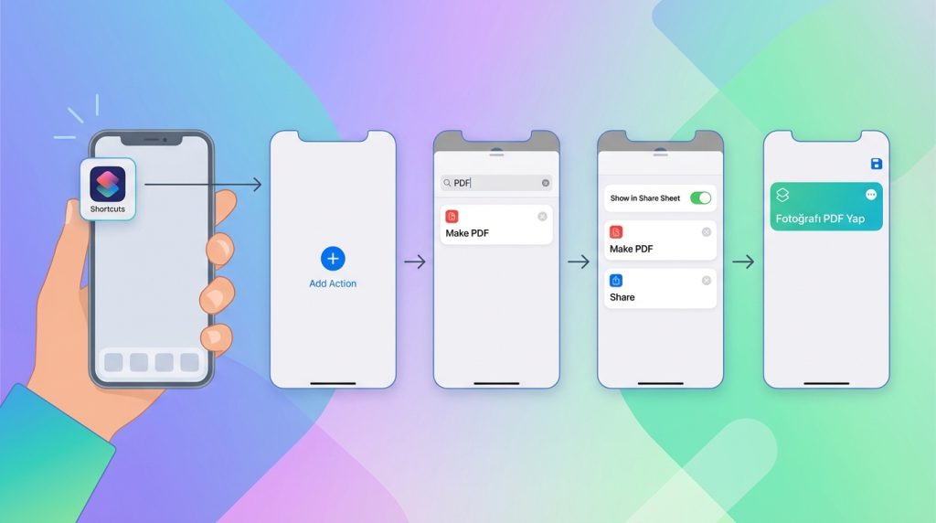 iPhone’da Fotoğrafları PDF’e Çevirme ve Paylaşma 3 Yöntem 4: Kestirmeler (Shortcuts) ile Otomatik PDF