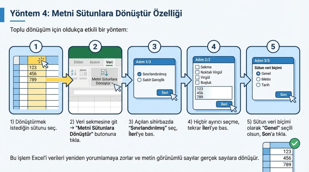 Yöntem 4: Metni Sütunlara Dönüştür Özelliği