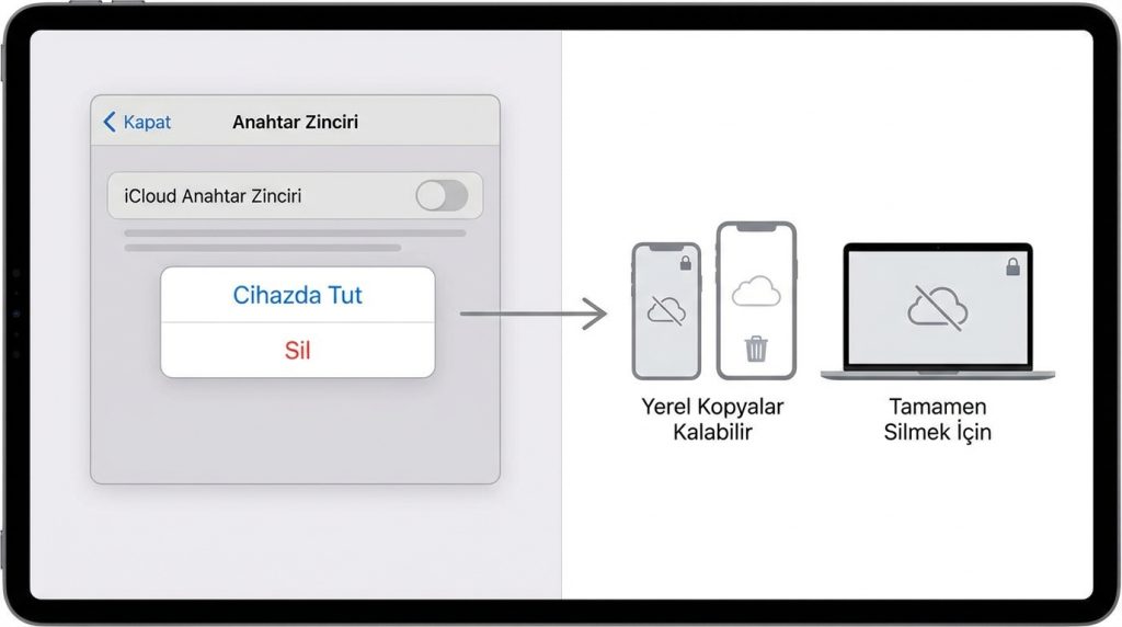 iCloud Anahtar Zinciri'ni kapatırsam şifrelerim silinir mi?