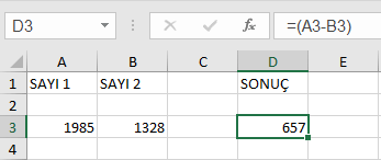 microsoft excel çıkarma işlemi